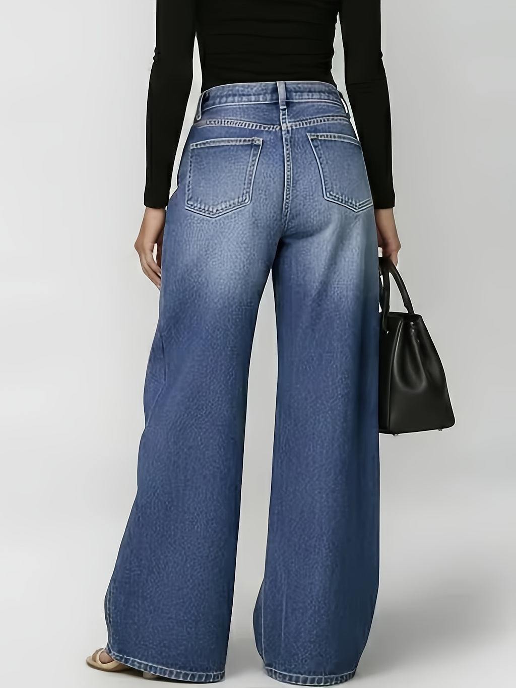 High Waist Wide Leg Jeans Women Retro Metal Eyelet Denim Pants Loose Casual Street Style Y2K Cool Streetwear
