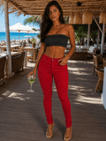 Skinny Jeggings Women High Rise Ultra Stretch Stud Detail Faux Pockets Body-Hugging Ankle Pants White Black Red Charcoal Everyday S-XXL