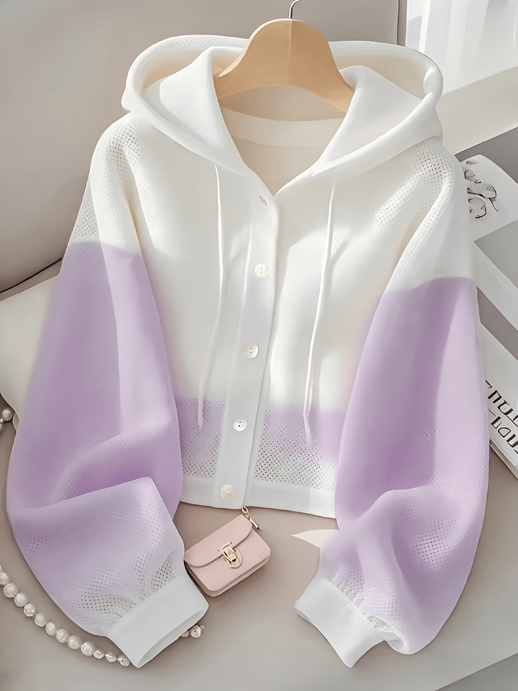 Color-Block Hoodie Cardigan Women's Yellow White Sporty Short Jacket | Casual Loose Zip-Up Top for Spring Summer Daily Wear Campus Streetwear