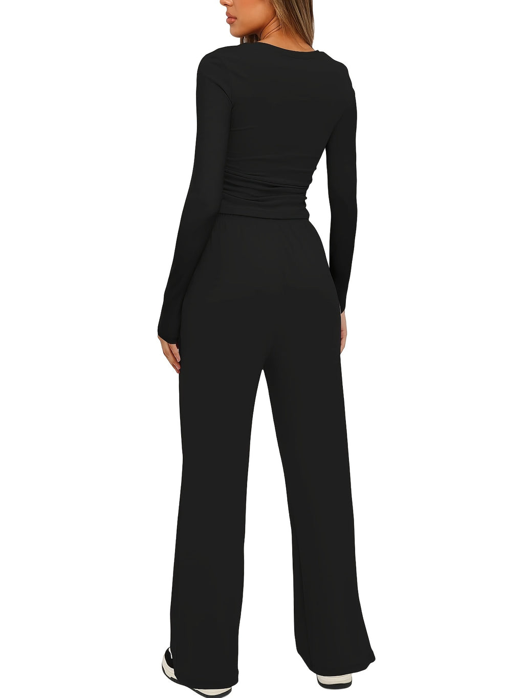 Women's 2 Piece Loungewear Set Casual Long Sleeve Top & High Waist Wide Leg Pants Sweatsuit Matching Outfit