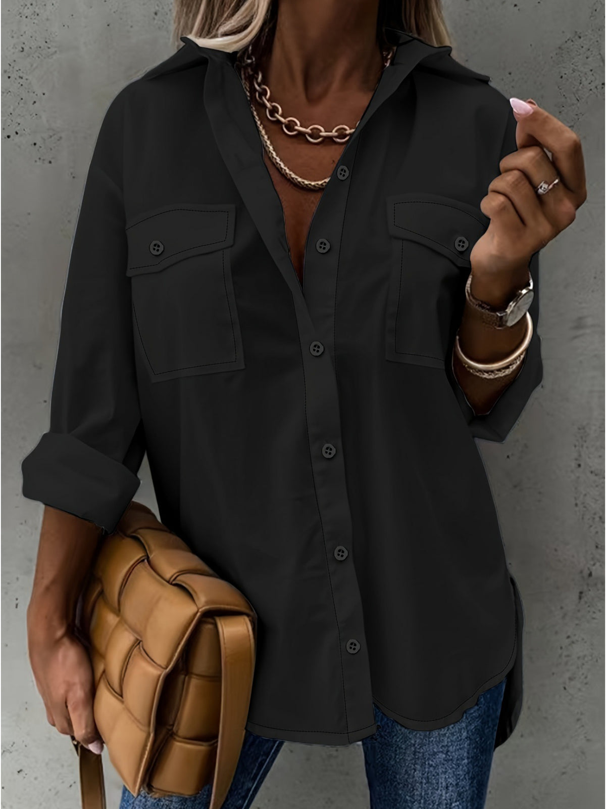 Lapel Collar Button Shirt Women Long Sleeve Relaxed Fit Blouse Versatile Top | Mira Roam