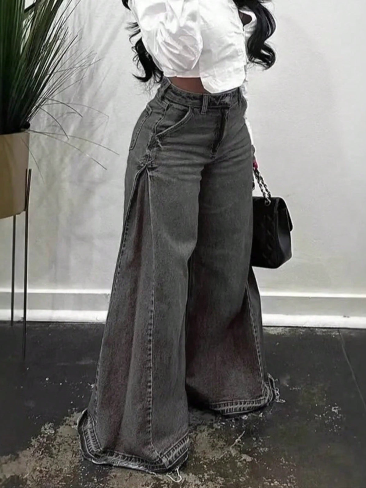 Wide Leg Jeans Women High Waist Flared Denim Pants Baggy Loose Fit Frayed Raw Hem Casual Streetwear All-Season S-XXL