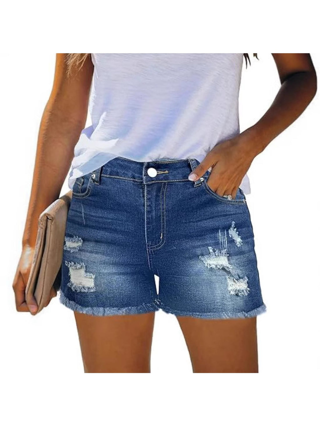 High Waisted Ripped Denim Shorts Women Casual Distressed Raw Hem Jean Shorts Loose Fit Streetwear Summer Outfits