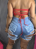 High Rise Ripped Denim Shorts Women Trendy Streetwear Style Light Blue Jean Shorts Casual Going Out Summer Outfit