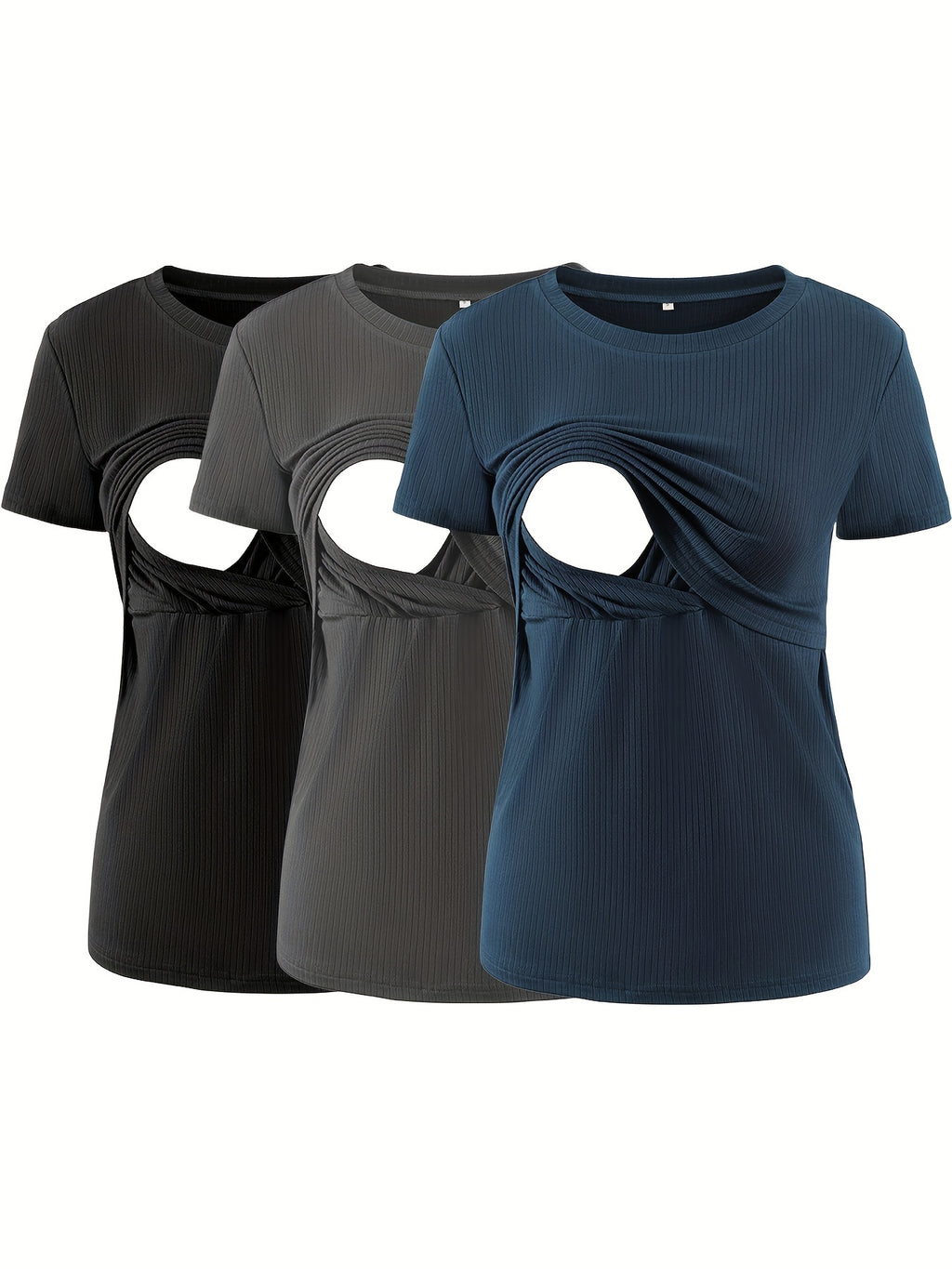 3-Pack Maternity Nursing T-Shirts for Women - Soft Rayon Spandex Breastfeeding Tops, Double Layer Short Sleeve Pregnancy Tee, Round Neck Postpartum Shirt, Sizes S-XL