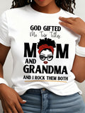 Mom And Grandma Graphic T-Shirt God Gifted Me Two Titles Afro Woman Illustration Crew Neck Short Sleeve Casual Tee Perfect Mother's Day Gift S-XXL