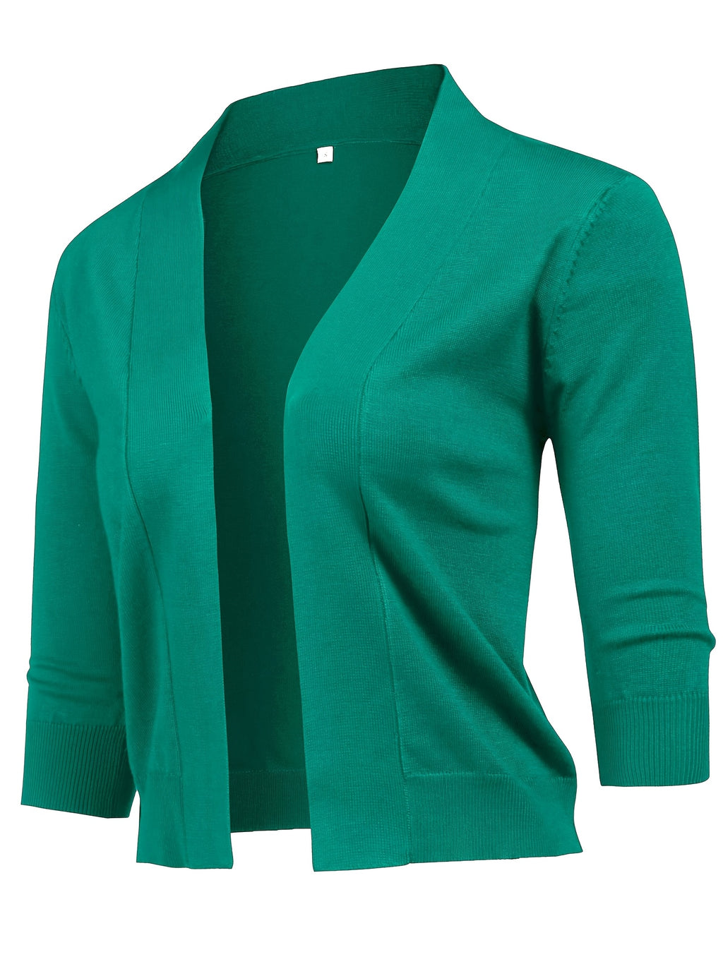 Cropped Open Front Cardigan Women 3/4 Sleeve Knit Shrug Ribbed Hem Draped Neckline Lightweight Stretchy Layering Top 9 Colors Spring Summer Fall S-XXL