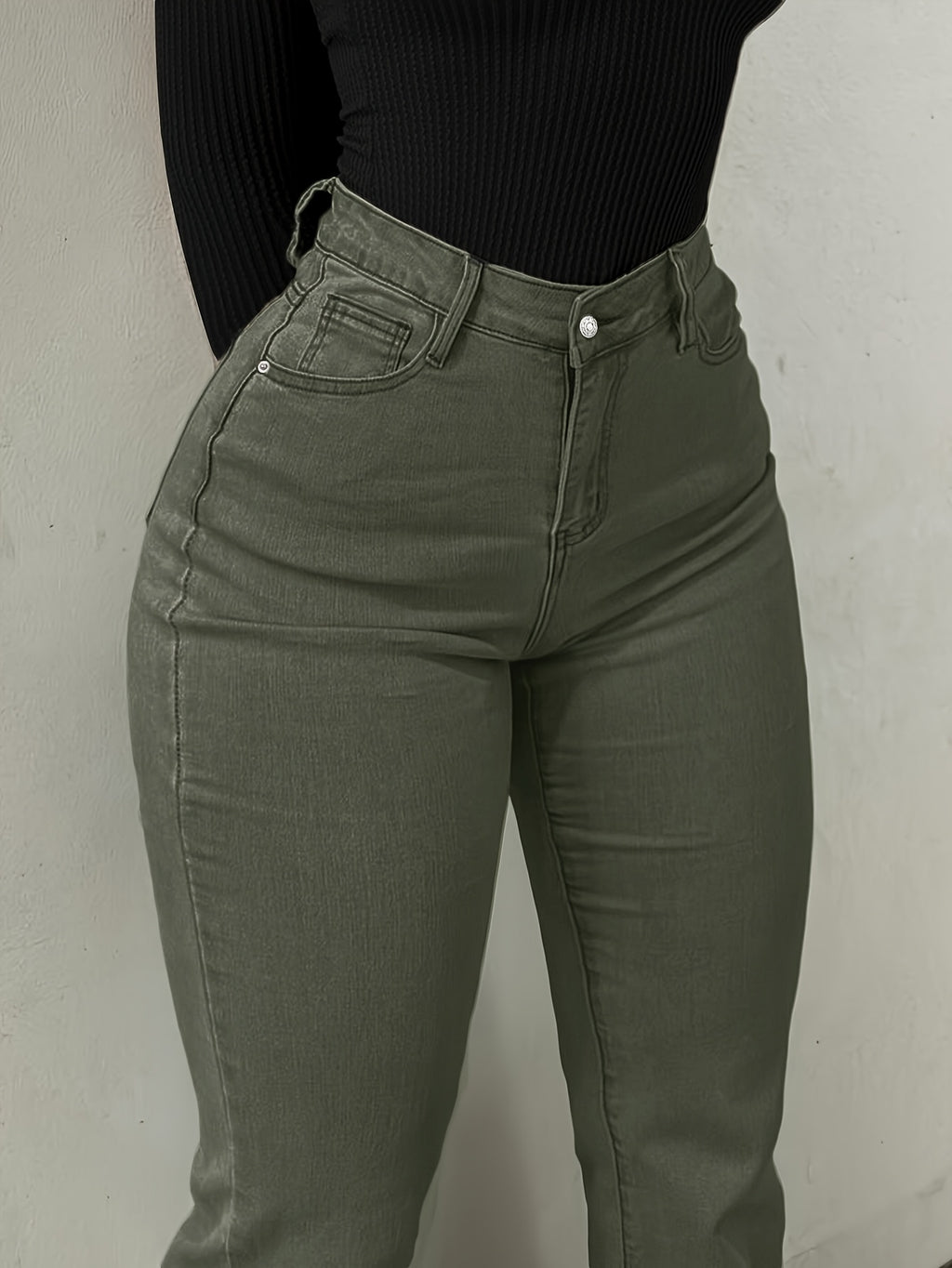 Women's Y2K Straight Leg Denim Pants High Elastic Vintage Street Style Solid Color Long Jeans Versatile Trendy Fashion Bottoms