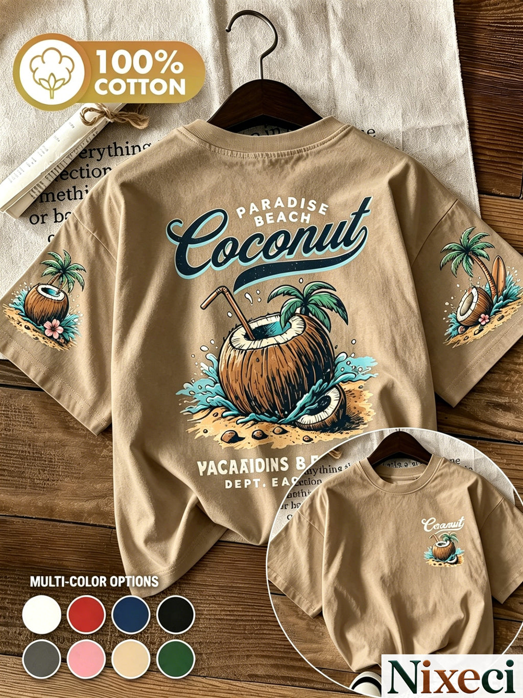 Tropical Palm Print T-Shirt for Women – Retro Hawaiian Coconut Tree Short Sleeve Crewneck Loose Beach Vacation Top, Casual Surfing Poolside Shirt
