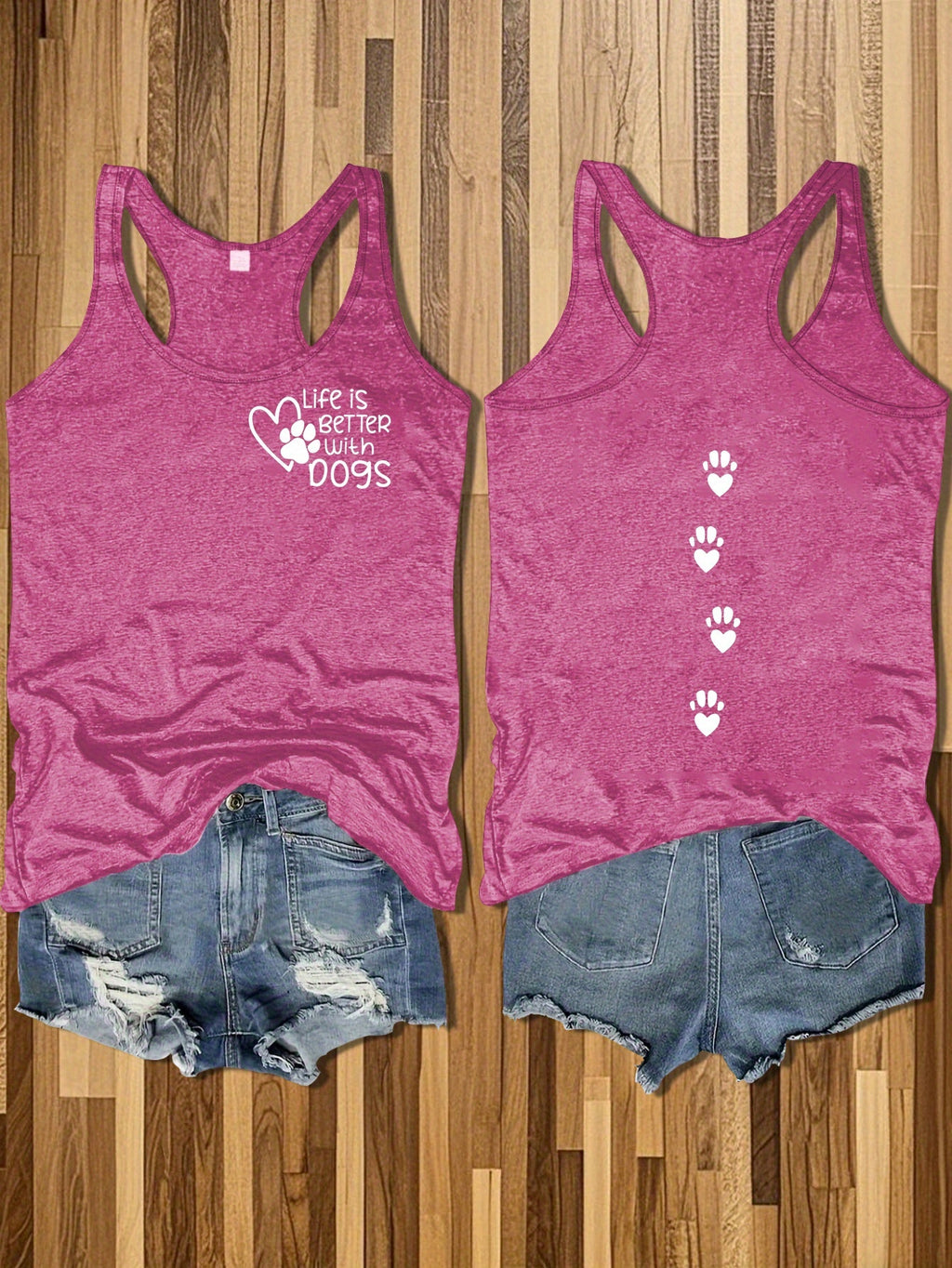 Women's Sleeveless Round Neck Vest Cat Dog Paw Print Cotton Casual Summer Top Pet Lover Lightweight Nontransparent White Black Gray Rose Red S-XXL