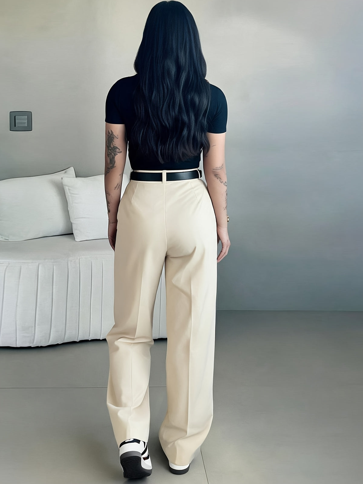 Wide Leg Dress Pants Women High Waist Elegant Suit Trousers with Pockets Casual Office Work Polyester Long S-XXL