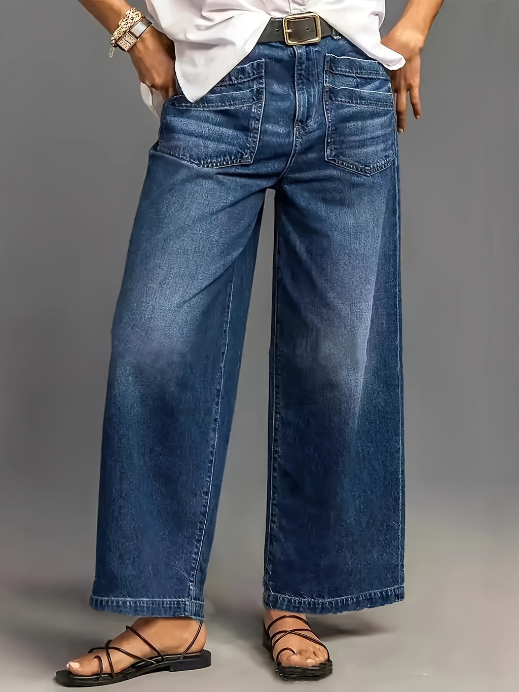 Wide-Leg Jeans Women High Waist Vintage Wash Relaxed Fit Cargo Pocket Loose Denim Trousers Casual Streetwear Y2K Style