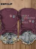 Dog Lover T-Shirt Easily Distracted by Dogs Paw Print Graphic Tee Women Short Sleeve Crew Neck Casual Summer Top Pet Owner Gift Burgundy White Apricot Red