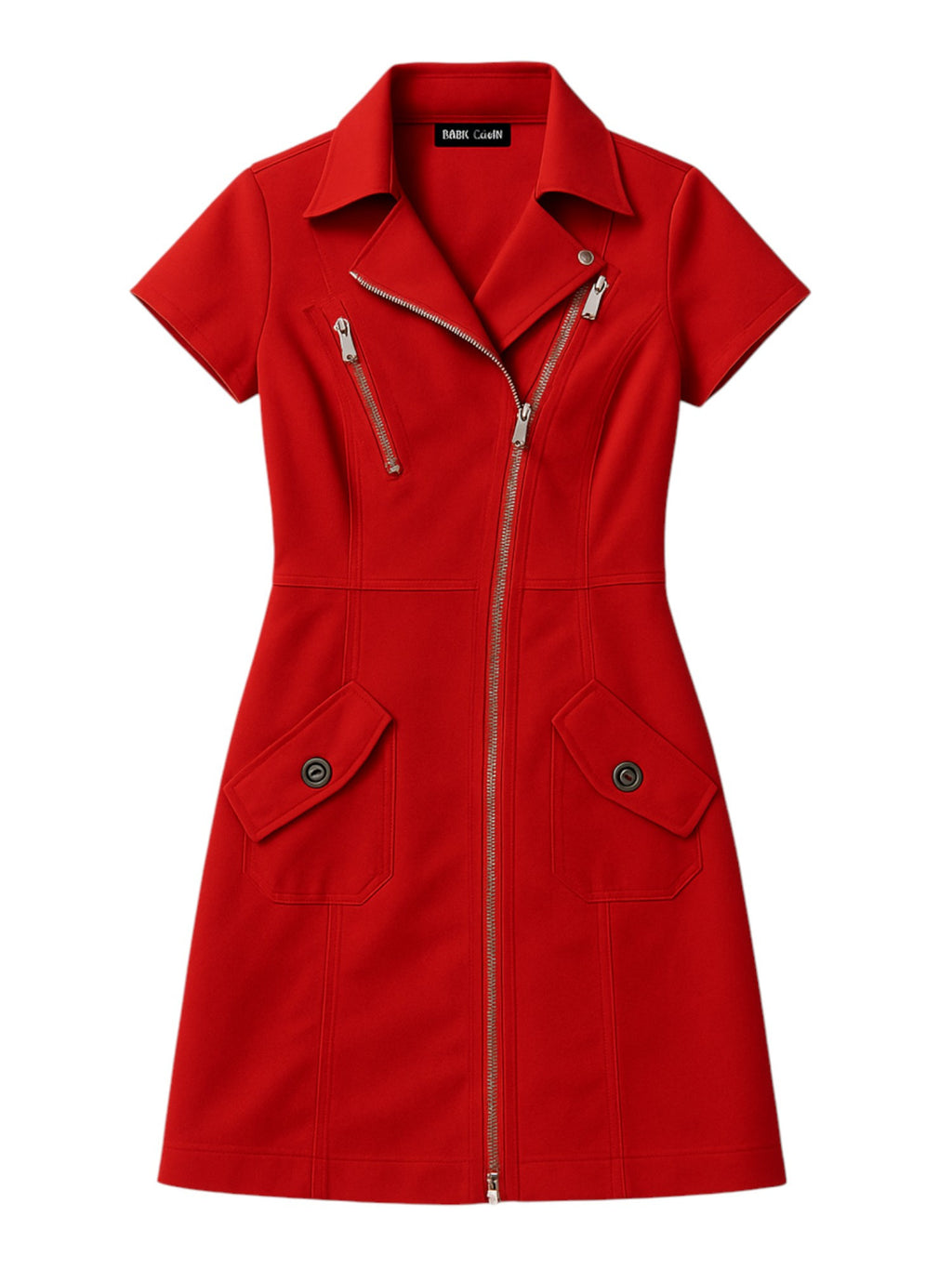 Zip Up Utility Dress Women Short Sleeve Notched Collar Zippered Pockets Elasticized Waist Tailored Casual Work Weekend Shirt Dress Lightweight