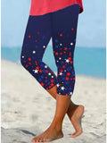 Patriotic Geometric Print High Waist Capri Leggings for Women – Vintage Inspired Stretchy Skinny Pants, Mid-Stretch Smooth Knit, Spring Summer Casual, S-XXL