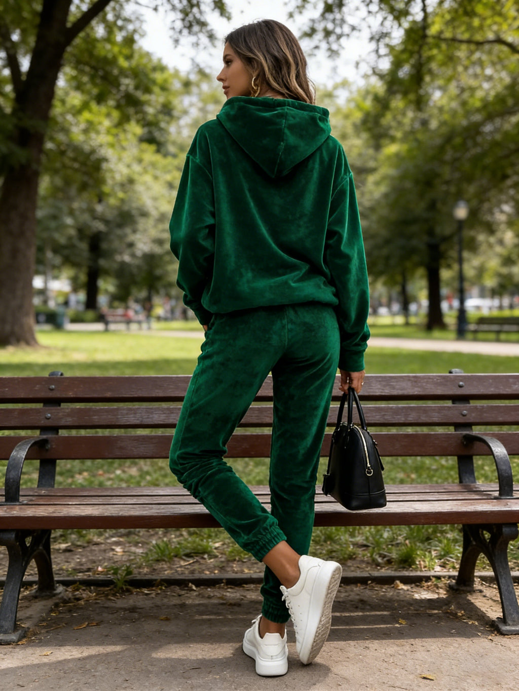 Velvet Hoodie Tracksuit Set Women 2-Piece Sweatsuit Long Sleeve Hoodie + Pants with Pockets | Warm Cozy Lounge Sportswear for Fall Winter Casual Daily Wear