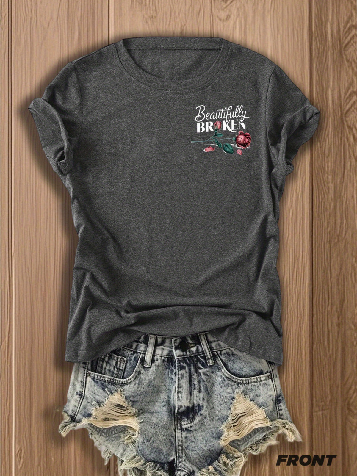Inspirational Graphic Tee Women Floral Print Double Sided T-Shirt Casual Motivational Blend Top Gift XS-XL