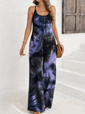 Women's Spaghetti Strap Printed Contrast Jumpsuit Sleeveless Casual Summer Romper S-XXL