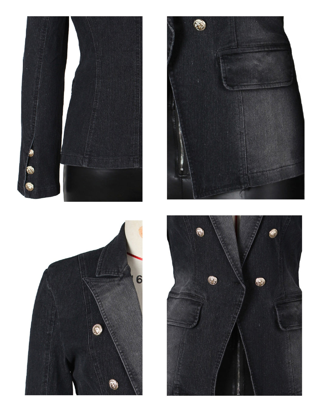 Denim Blazer Women Business Casual Lapel Double Breasted Long Sleeve Jean Jacket Structured Coat for Work Office Everyday Wear