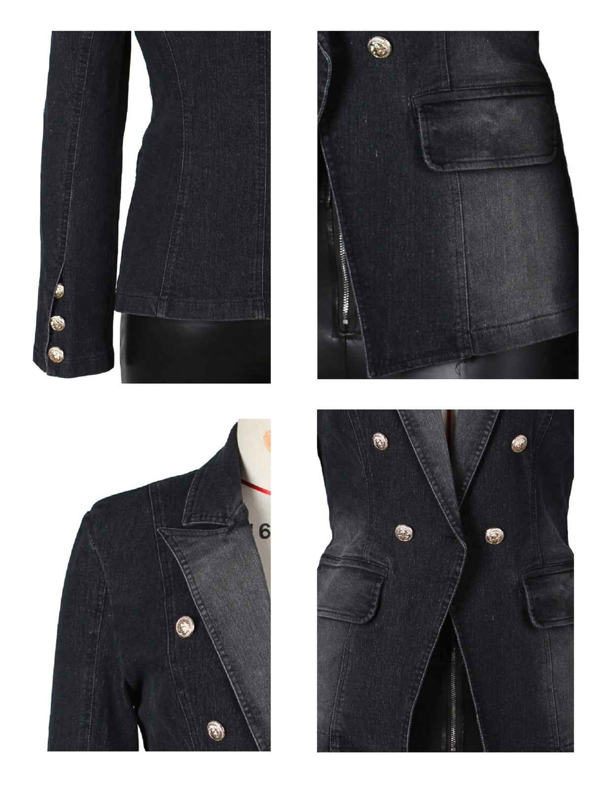 Denim Blazer Women Business Casual Lapel Double Breasted Long Sleeve Jean Jacket Structured Coat for Work Office Everyday Wear