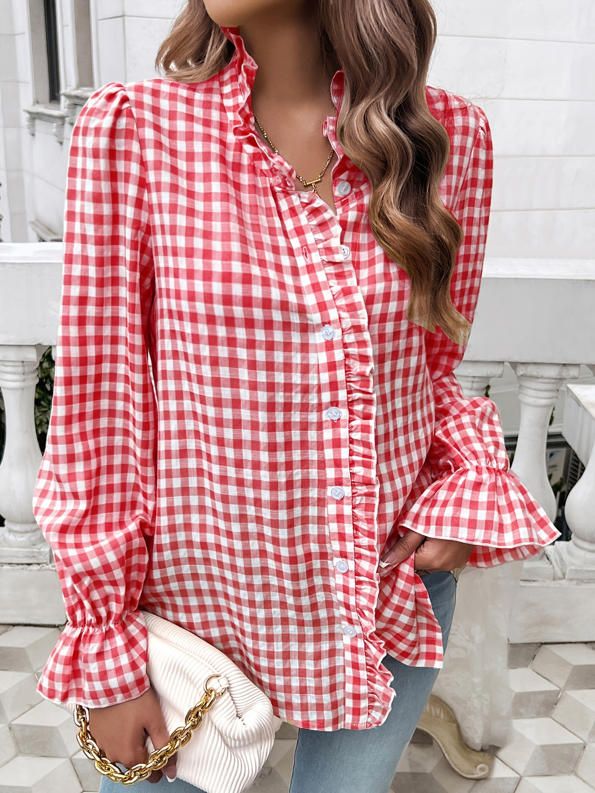 Women's Professional Business Blouse French Contrast Button-Down Shirt Fall Winter Office Top