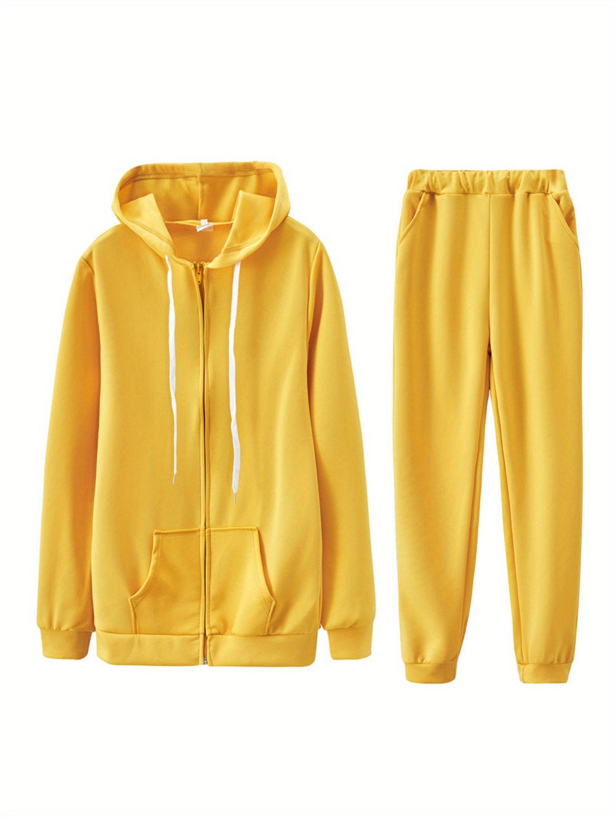 Women's Zip-Up Hoodie Jogger Set 2 Piece Tracksuit Sweatsuit Casual Solid Color Sweatpants Outfit S-XXL