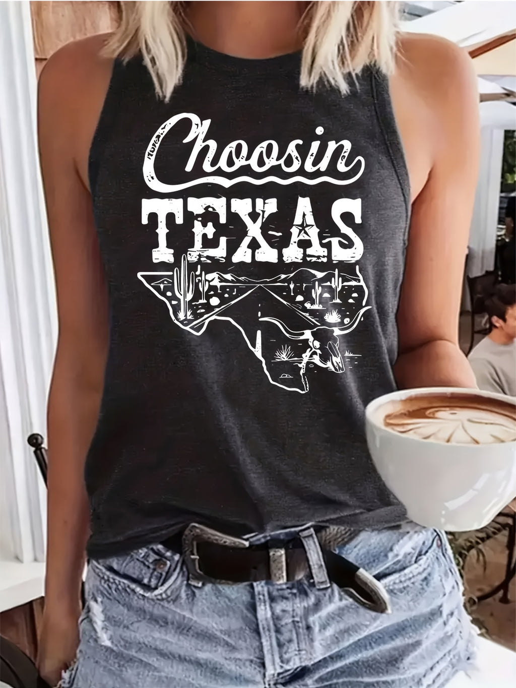 Texas Outline Print Sleeveless Tank Top for Women - Loose Casual Breathable Round Neck T-Shirt Vest, Lightweight Machine Washable Summer Top for Outdoor & Everyday Wear