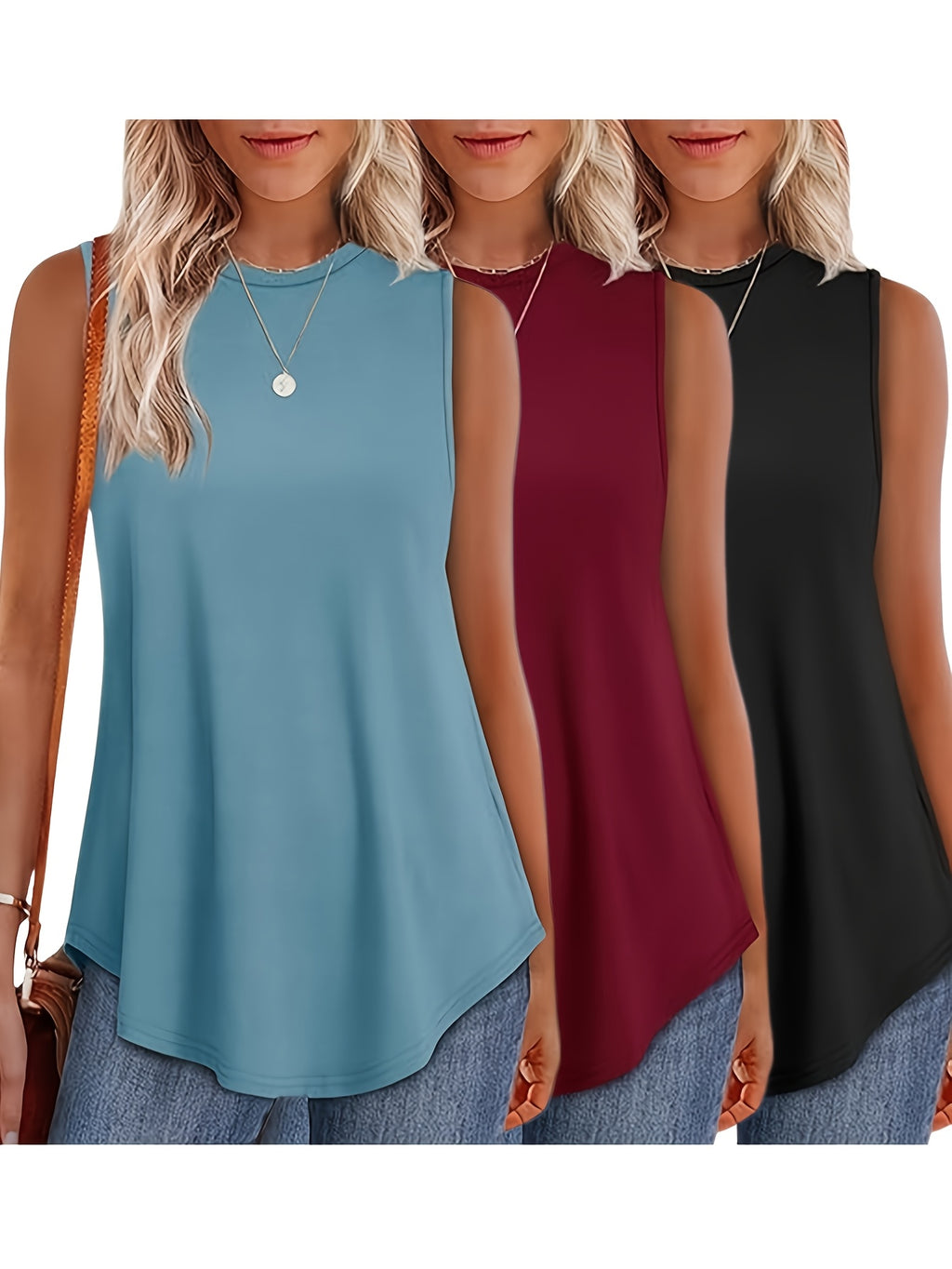 3 Piece Set Women Casual Loose Printed Sleeveless Vest - Round Neck Waist Design, European American Fashion, Breathable Lightweight Fabric, Spring Summer Chic Outfit
