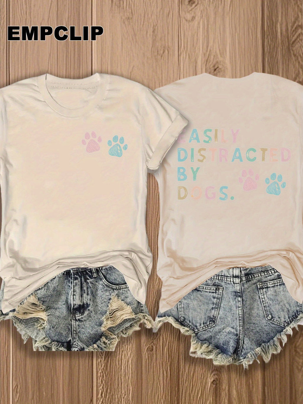 Dog Lover T-Shirt Easily Distracted by Dogs Paw Print Graphic Tee Women Short Sleeve Crew Neck Casual Summer Top Pet Owner Gift Burgundy White Apricot Red