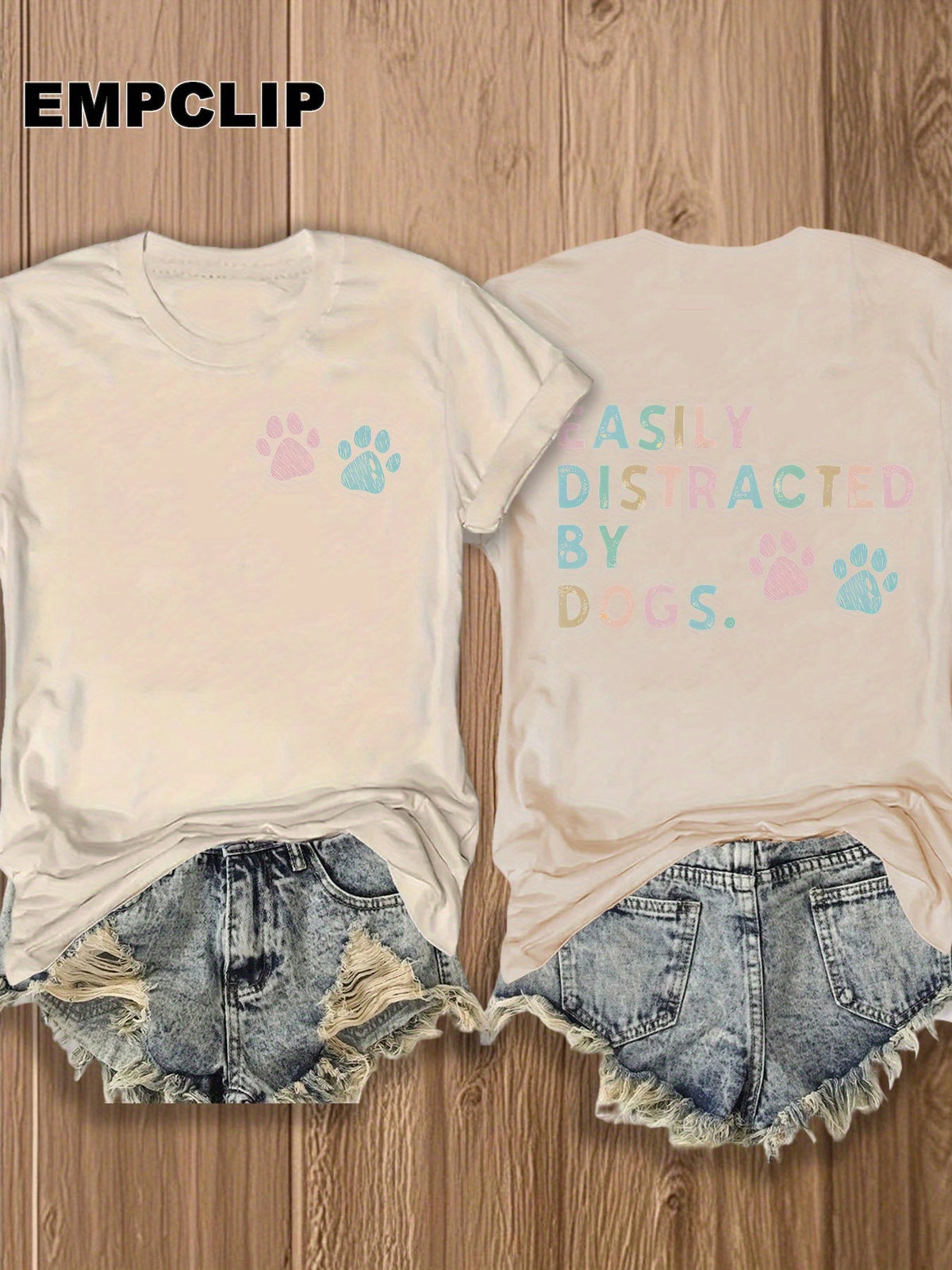 Dog Lover T-Shirt Easily Distracted by Dogs Paw Print Graphic Tee Women Short Sleeve Crew Neck Casual Summer Top Pet Owner Gift Burgundy White Apricot Red