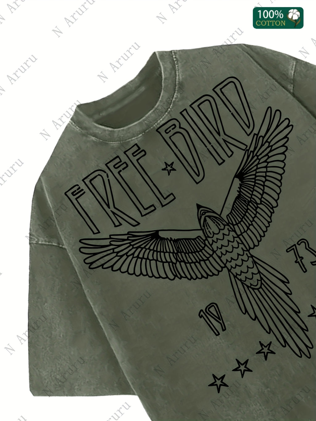 Free Bird Graphic T-Shirt Women Washed Retro 230g Thick Short Sleeve Round Neck Street Style Vintage Casual Tee Summer S-XXL