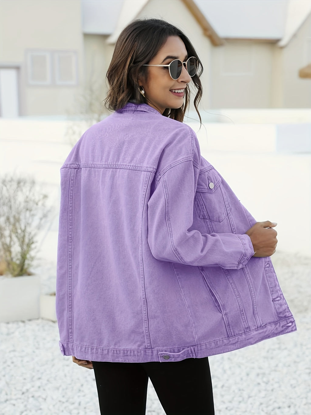 Oversized Mid-Length Denim Motorcycle Jacket Women Relaxed Fit Biker Jean Coat 360gsm Slight Stretch Spring Fall Layering