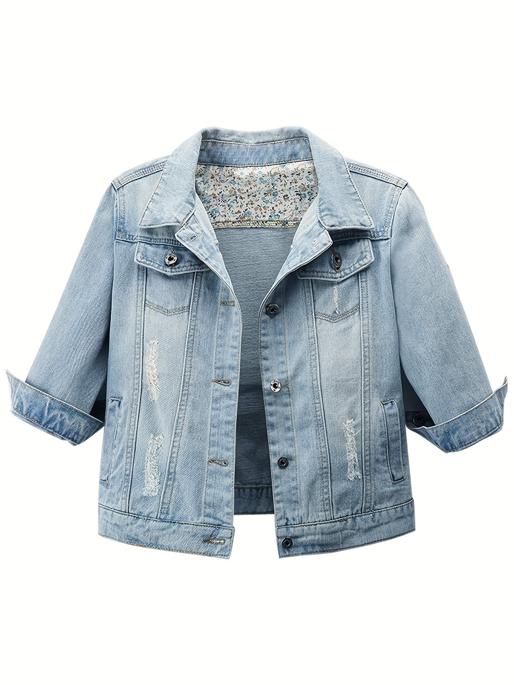 Vintage Wash Cropped Denim Jacket Women Slim Fit Button-Up Casual Spring Fall Layering Dark Blue Medium Blue S-XXL