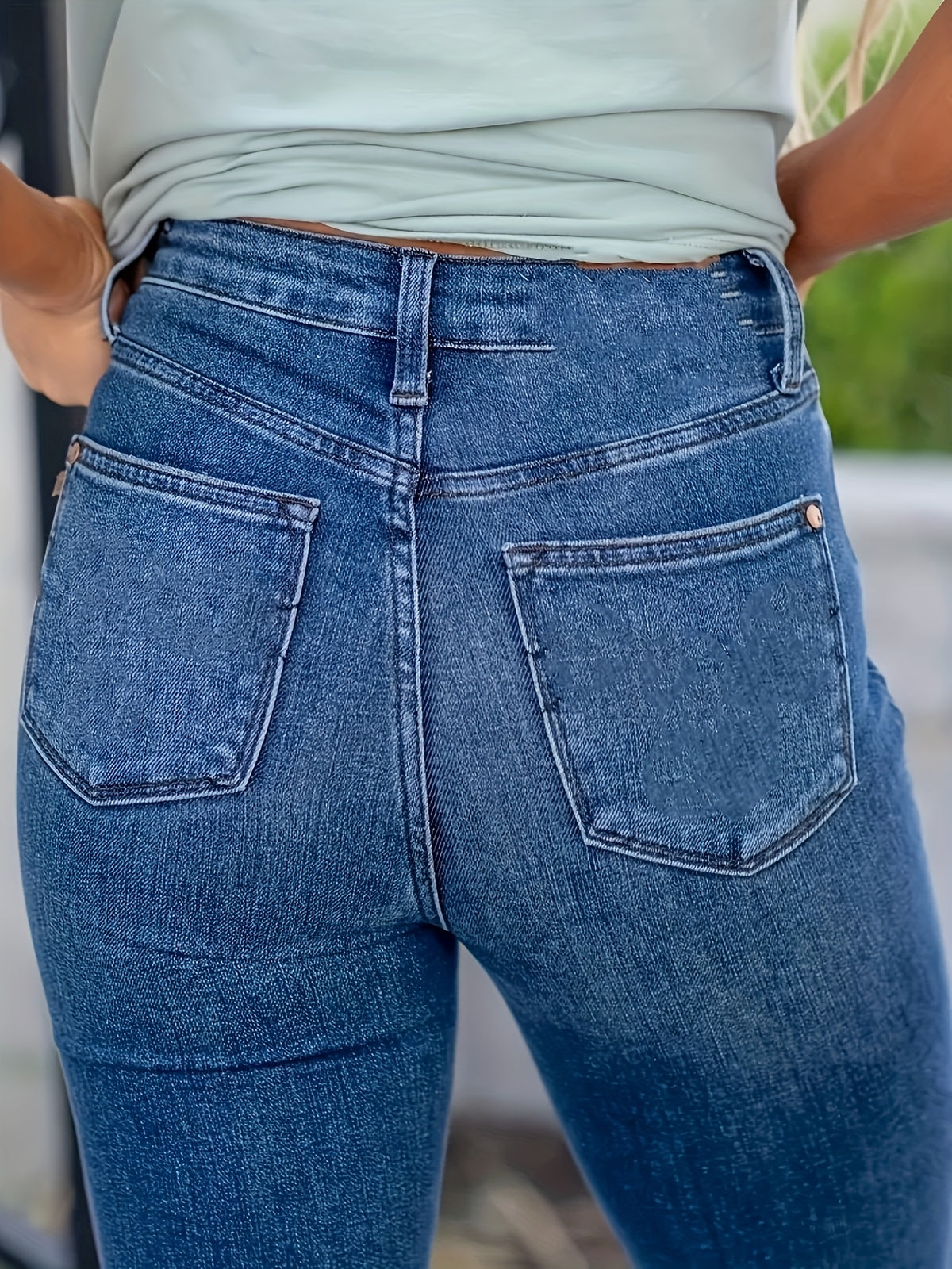 High-Waist Straight Leg Jeans for Women - Loose Fit Elegant Fairy Style Blue Denim with Button Closure, Stretch Machine Washable All-Season Classic American Jeans