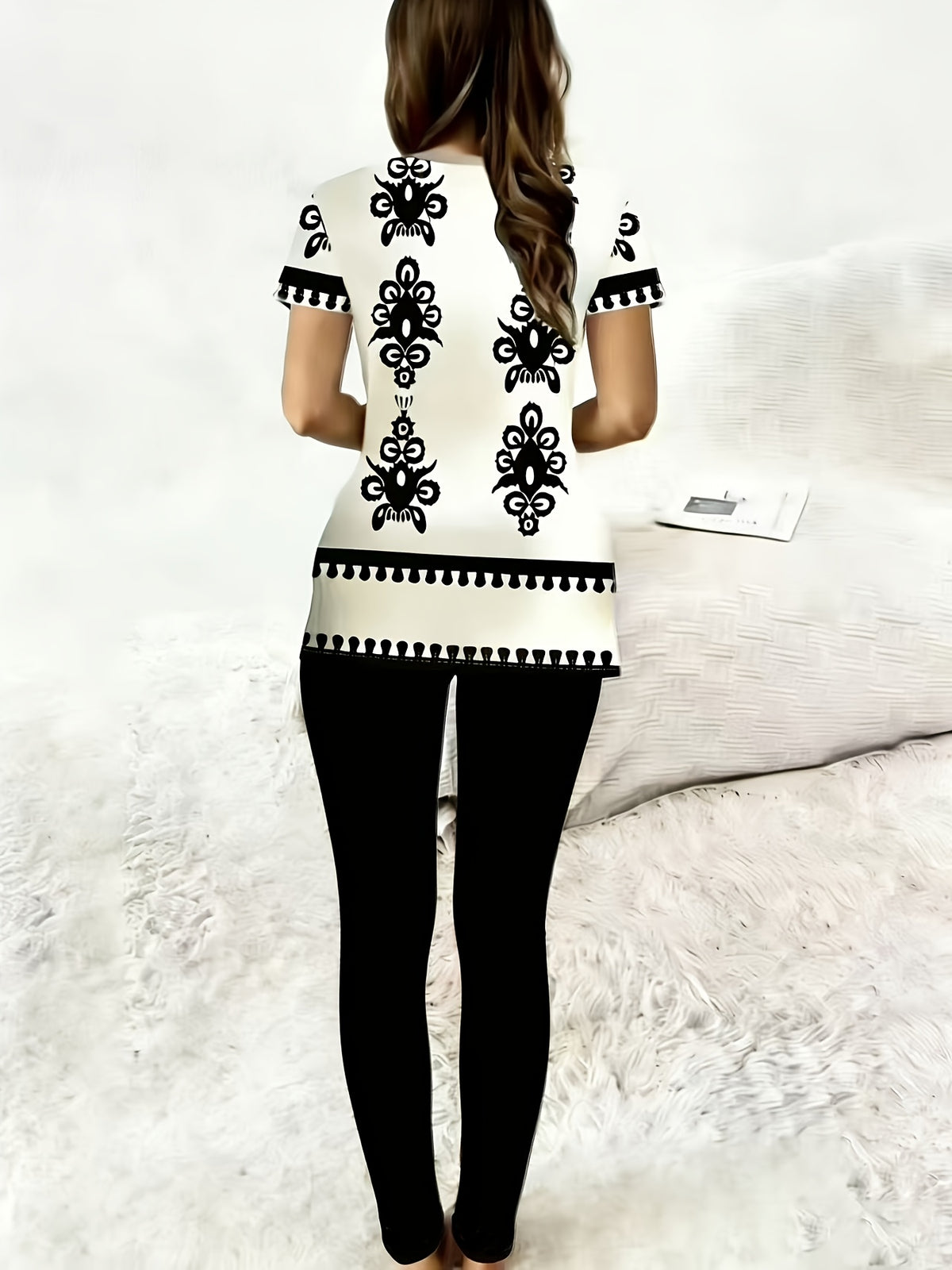 Plaid Print Short Sleeve Top and Slim Trousers Set Women 2pcs Side Slit Casual Spring Autumn Outfit S-XL