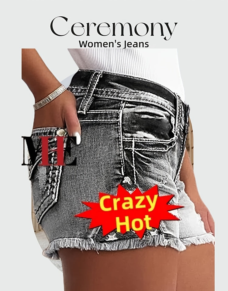 Women's Ripped Black Denim Shorts Mid-Rise Frayed Hem Distressed Casual Summer Jean Shorts | Mira Roam