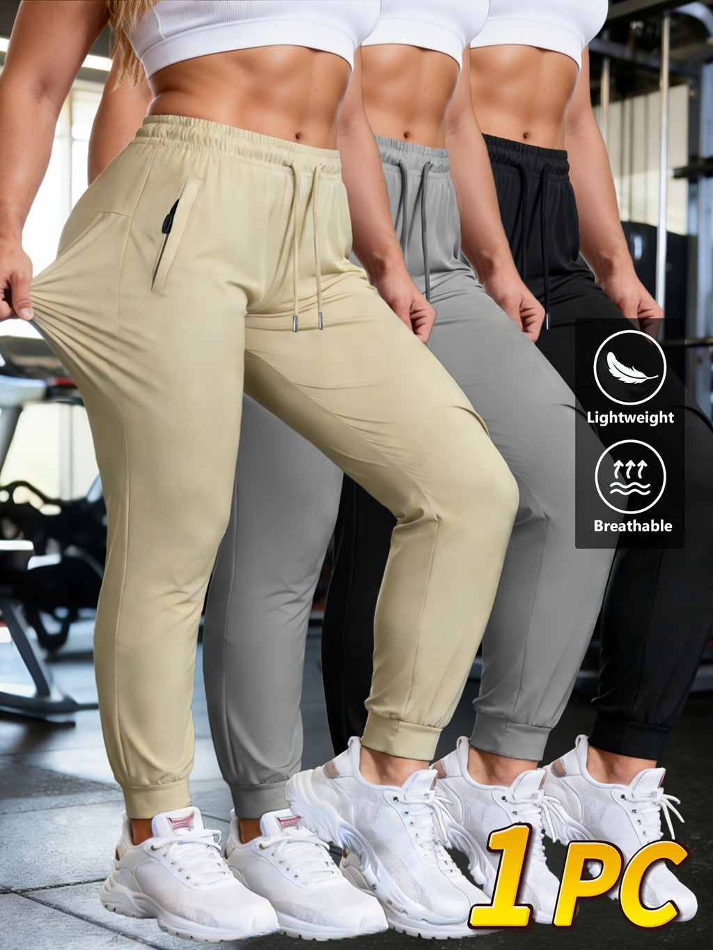 Women's Quick Dry Jogger Pants Lightweight High Stretch Drawstring Waist Side Pockets Loose Fit Tapered Trousers - Gym Running Daily Wear All Season Bottoms