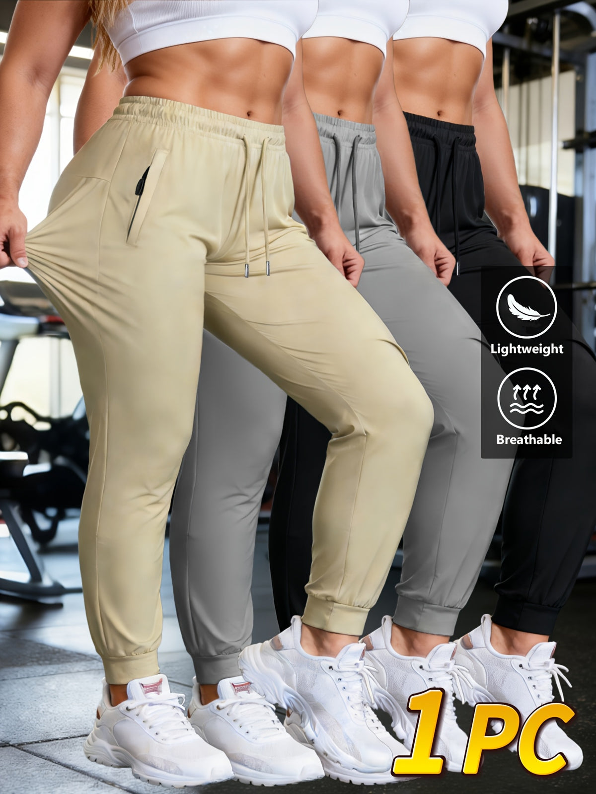 Women's Quick Dry Jogger Pants Lightweight High Stretch Drawstring Waist Side Pockets Loose Fit Tapered Trousers - Gym Running Daily Wear All Season Bottoms