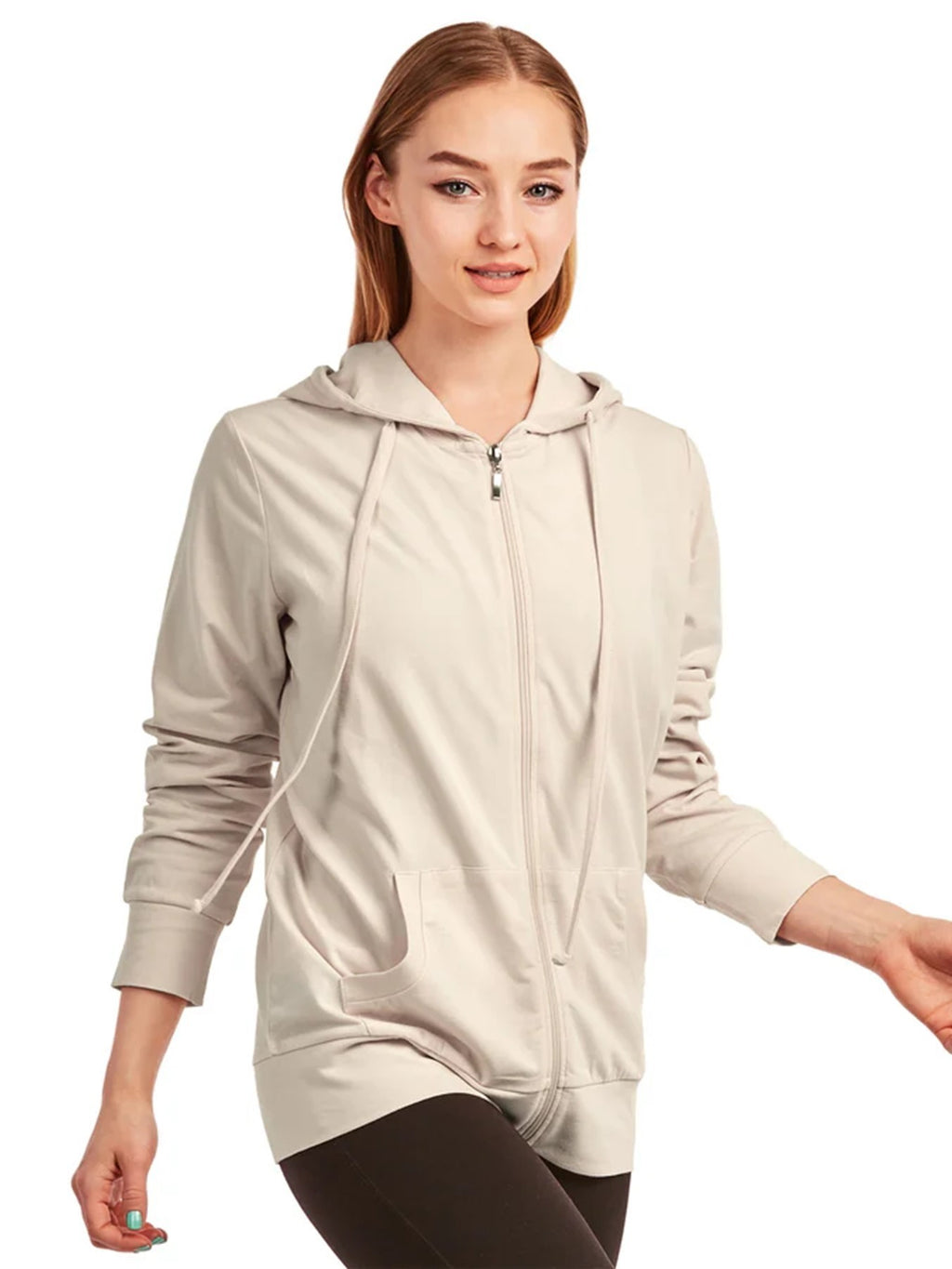 Zip-Up Hoodie Women Cotton Soft Drawstring Kangaroo Pocket Active Casual Jacket Lightweight Versatile All Season