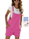 Women's Linen Bib Shortalls Overalls Sleeveless Adjustable Strap Summer Short Overalls with Pockets S-XXL