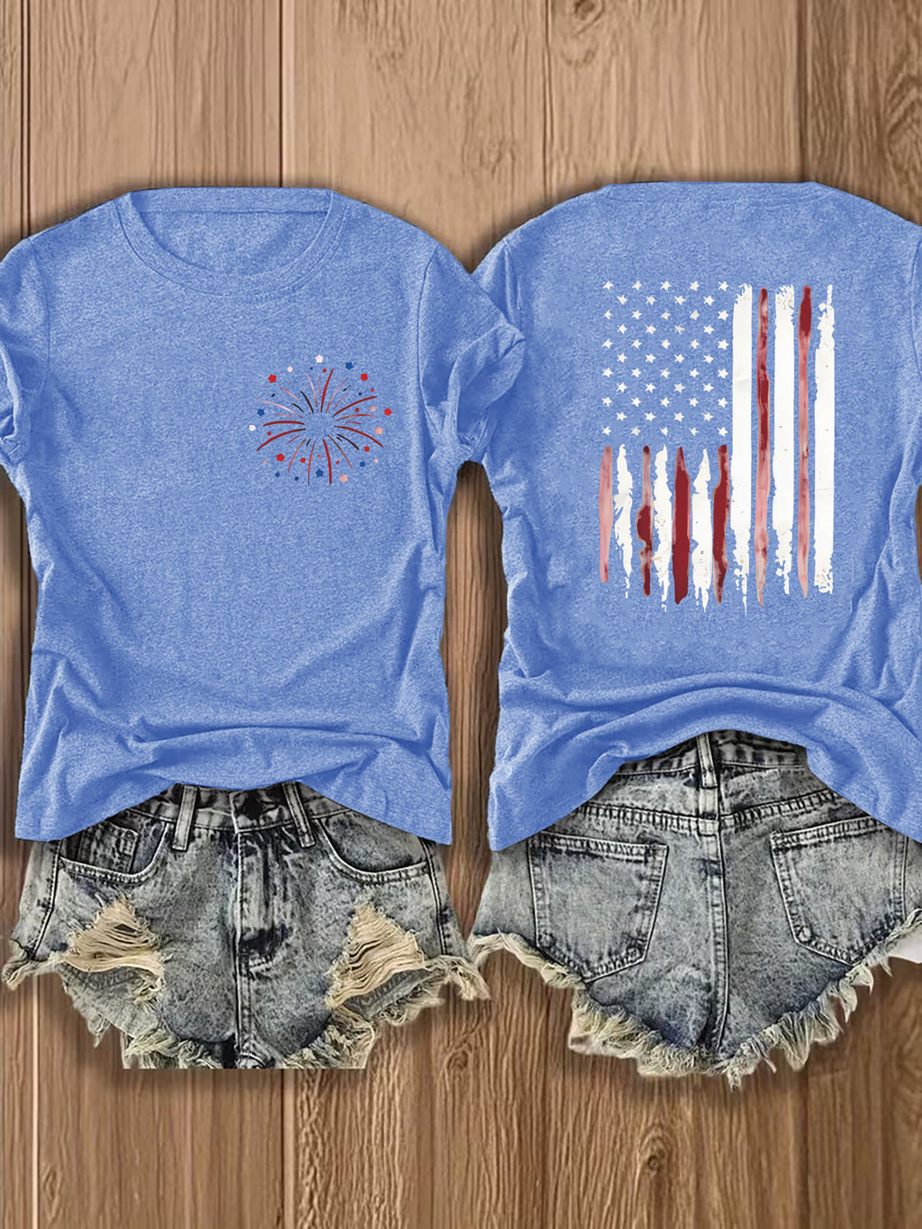 American Flag Print T-Shirt Women Patriotic Graphic Tee Short Sleeve Crew Neck | Fireworks USA Print Lightweight Breathable Top for 4th of July Summer Daily Wear