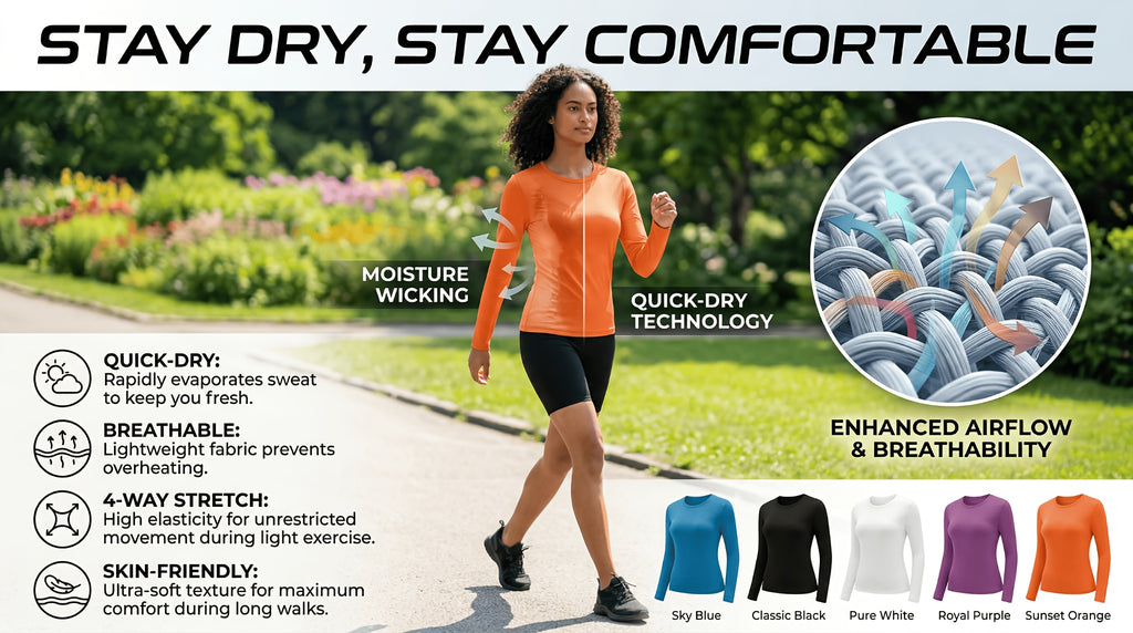 5-Pack Long Sleeve Women T-Shirts V-Neck Moisture-Wicking Breathable High Stretch Outdoor Solid Color Top Four Seasons Assorted Colors