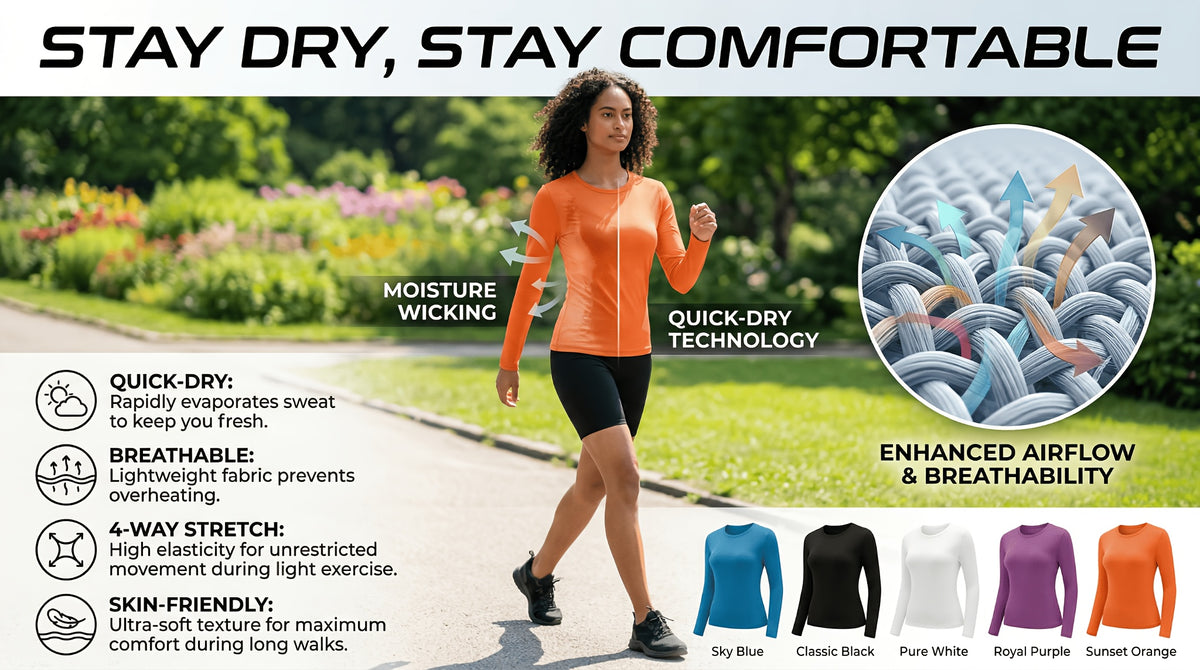 5-Pack Long Sleeve Women T-Shirts V-Neck Moisture-Wicking Breathable High Stretch Outdoor Solid Color Top Four Seasons Assorted Colors