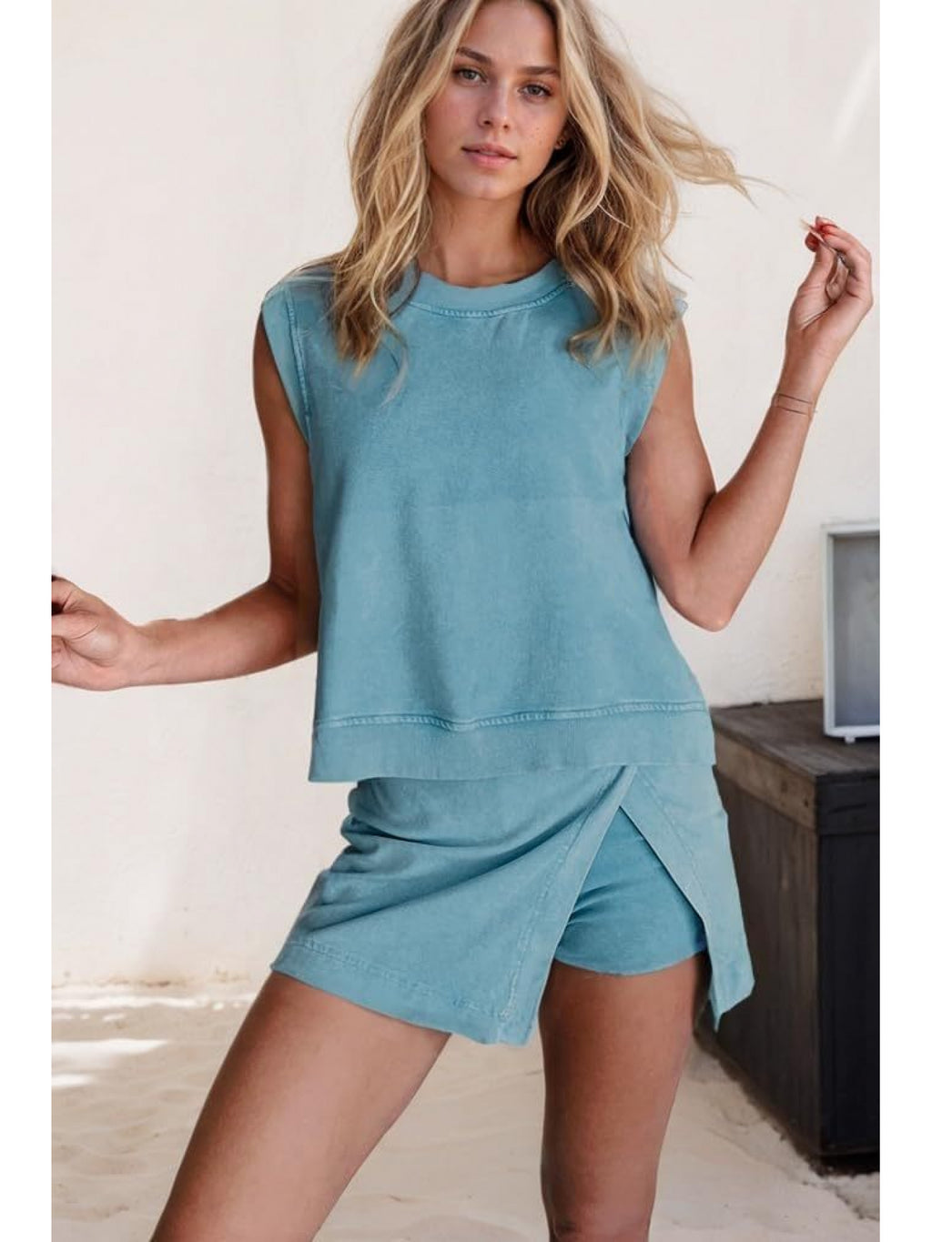 Solid Color 2-Piece Set Women Short Sleeve T-Shirt and Pants Casual Summer Matching Outfit