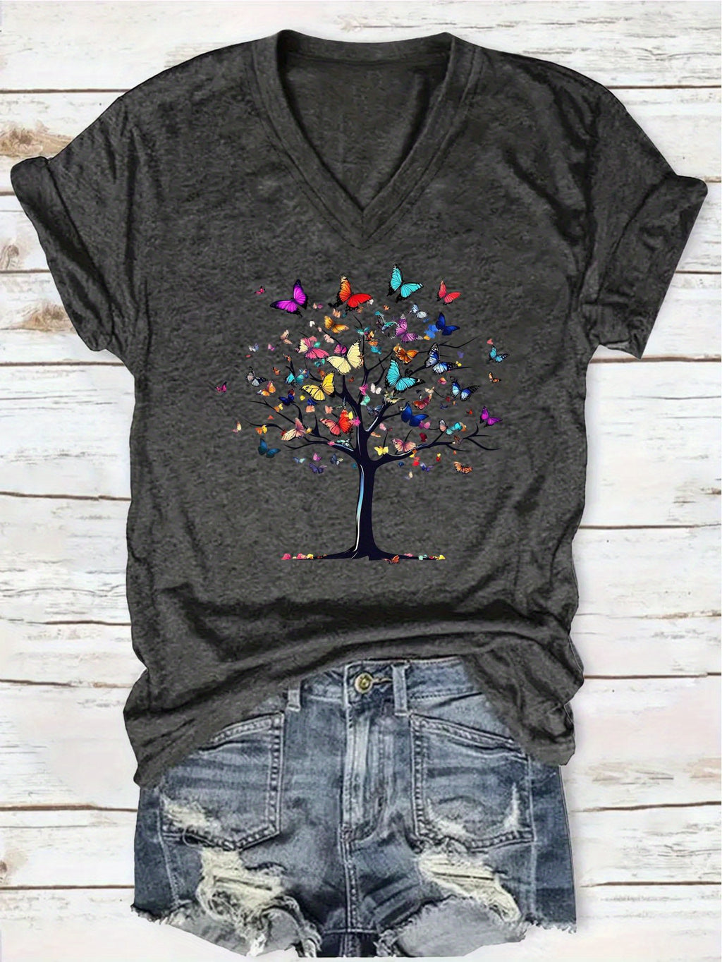 Women's Graphic V-Neck T-Shirt Short Sleeve Floral Print Casual Tee | Lightweight Everyday Top for Work Beach Travel