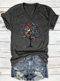 Women's Graphic V-Neck T-Shirt Short Sleeve Floral Print Casual Tee | Lightweight Everyday Top for Work Beach Travel