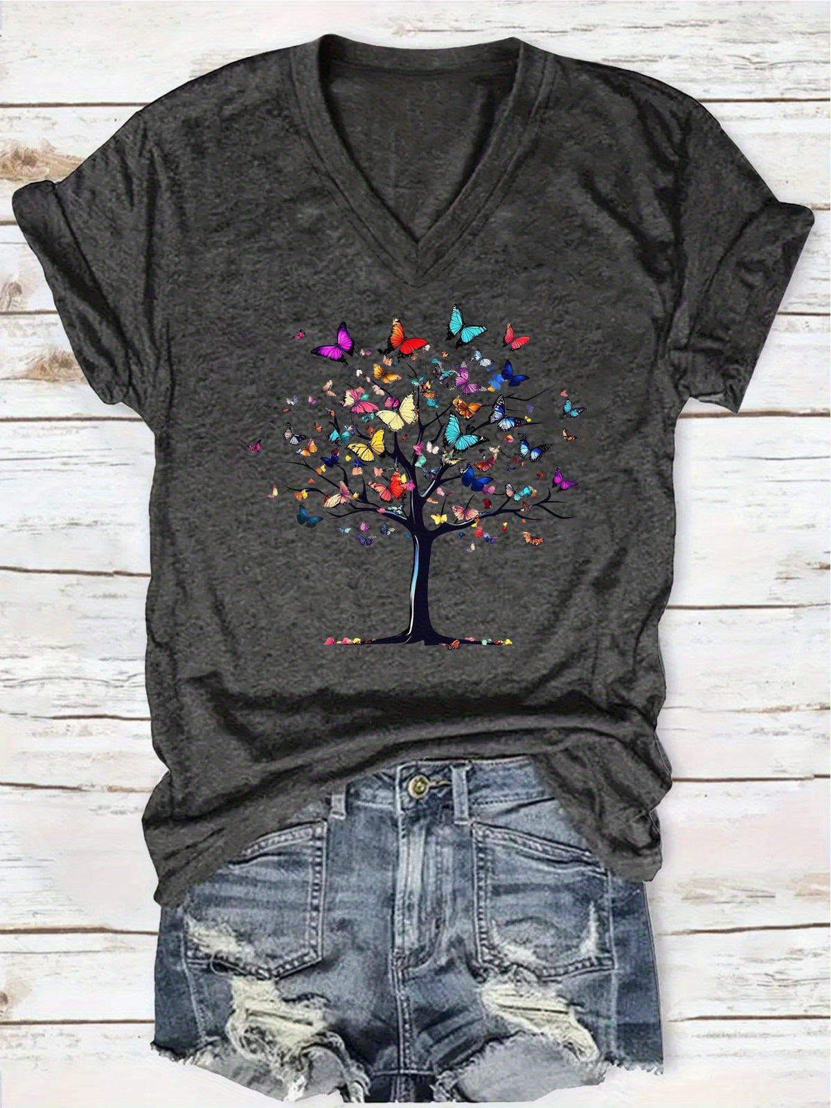 Women's Graphic V-Neck T-Shirt Short Sleeve Floral Print Casual Tee | Lightweight Everyday Top for Work Beach Travel