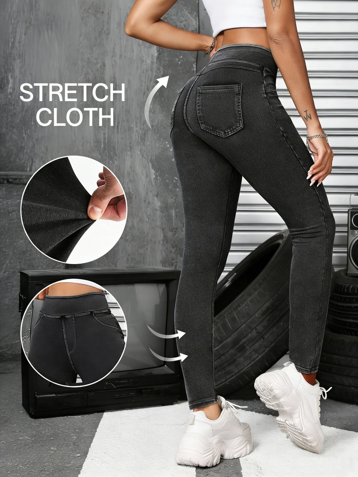 High Waist Tummy Control Jeggings Women Pull On Stretch Skinny Jean Leggings Denim Pants Black Navy Sky Blue S-XL