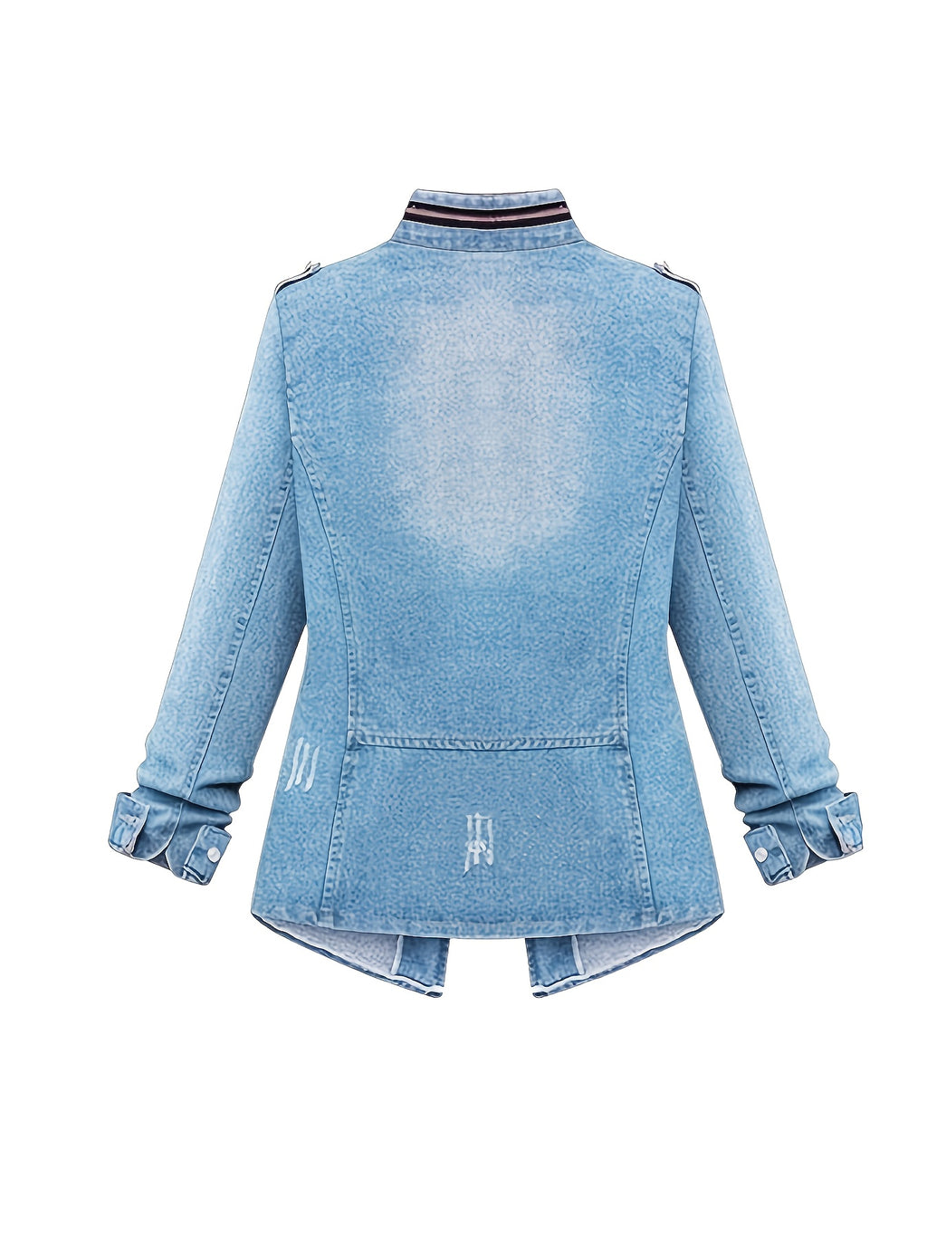 Round Neck Three Quarter Sleeve Short Denim Jacket Women Casual Daily Outfit Spring Autumn Jean Coat Blue Light Blue