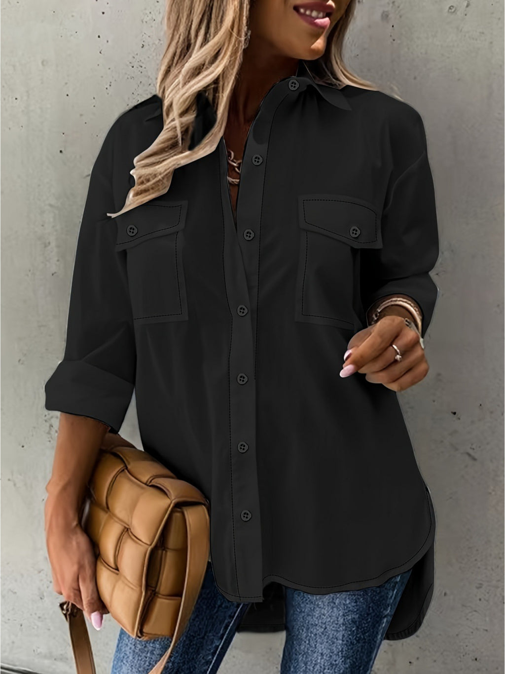 Lapel Collar Button Shirt Women Long Sleeve Relaxed Fit Blouse Versatile Top | Mira Roam
